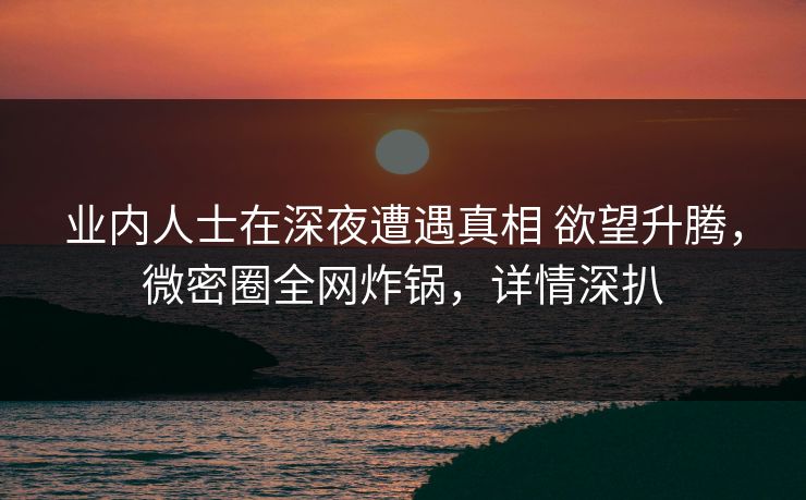 业内人士在深夜遭遇真相 欲望升腾，微密圈全网炸锅，详情深扒