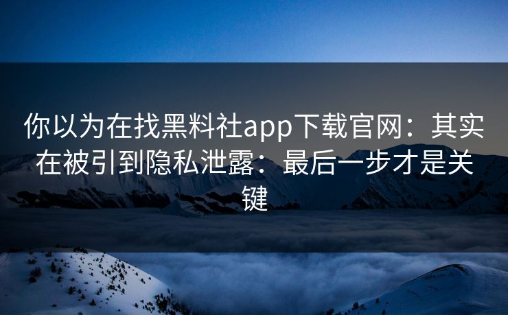 你以为在找黑料社app下载官网：其实在被引到隐私泄露：最后一步才是关键