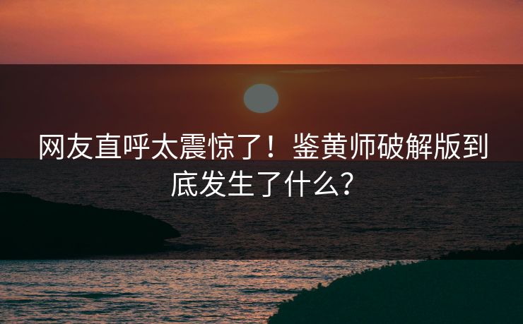 网友直呼太震惊了！鉴黄师破解版到底发生了什么？