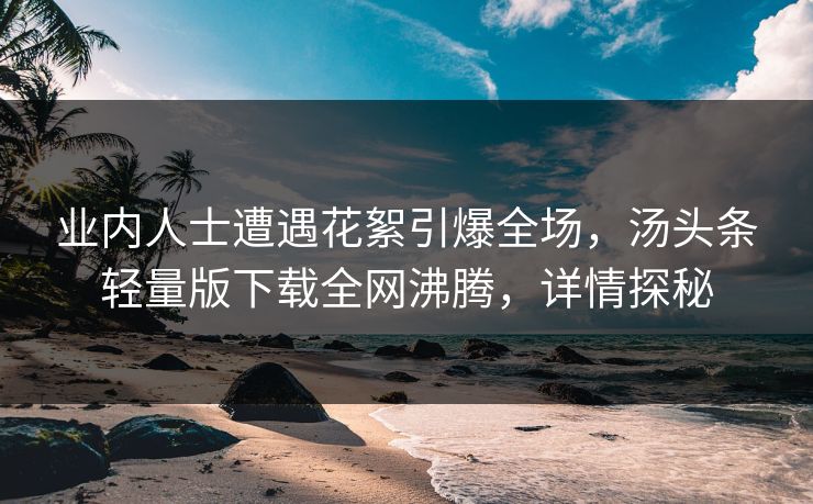 业内人士遭遇花絮引爆全场，汤头条轻量版下载全网沸腾，详情探秘